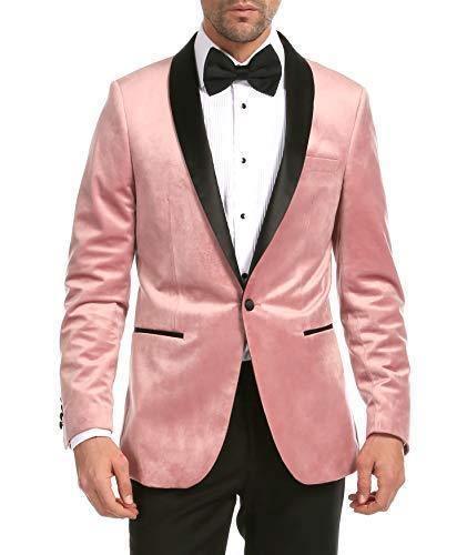 Enzo Collection-Pink Slim Fit Velvet Shawl Lapel Tuxedo Blazer - Upscale Men's Fashion