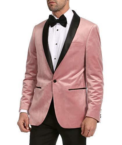 Enzo Collection-Pink Slim Fit Velvet Shawl Lapel Tuxedo Blazer - Upscale Men's Fashion