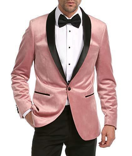 Enzo Collection-Pink Slim Fit Velvet Shawl Lapel Tuxedo Blazer - Upscale Men's Fashion