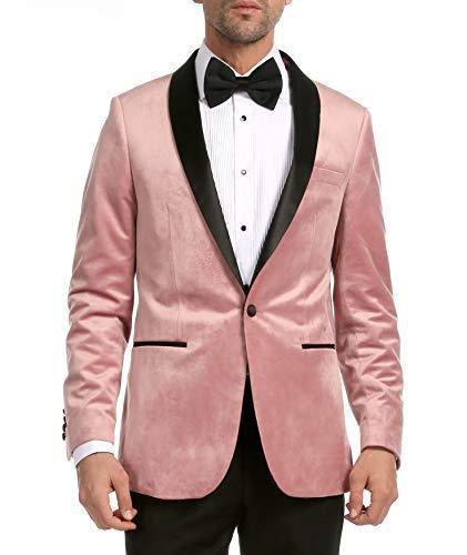 Enzo Collection-Pink Slim Fit Velvet Shawl Lapel Tuxedo Blazer - Upscale Men's Fashion