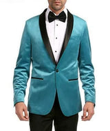 Enzo Collection-Turquoise Velvet Slim Fit Shawl Lapel Tuxedo Men's Blazer - Upscale Men's Fashion