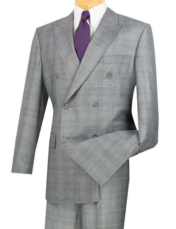 Executive Double Breasted Regular Fit Glen Paid Suit - Color Gray - Upscale Men's Fashion