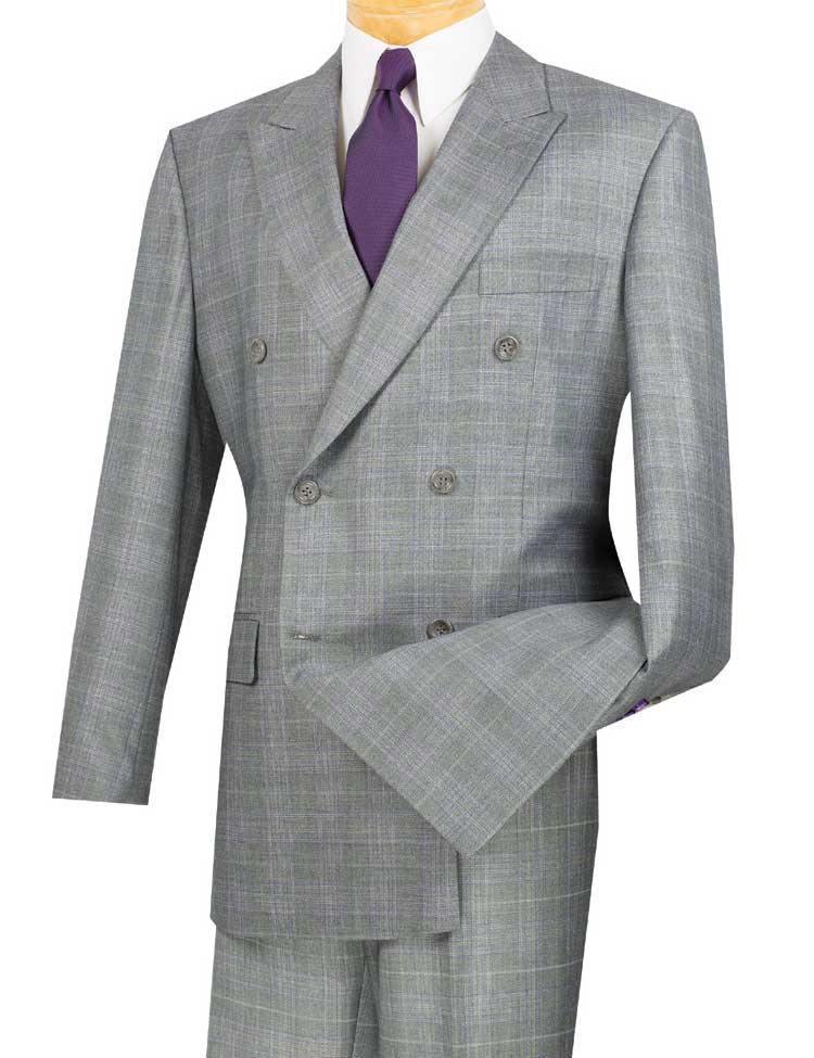 Executive Double Breasted Regular Fit Glen Paid Suit - Color Gray - Upscale Men's Fashion