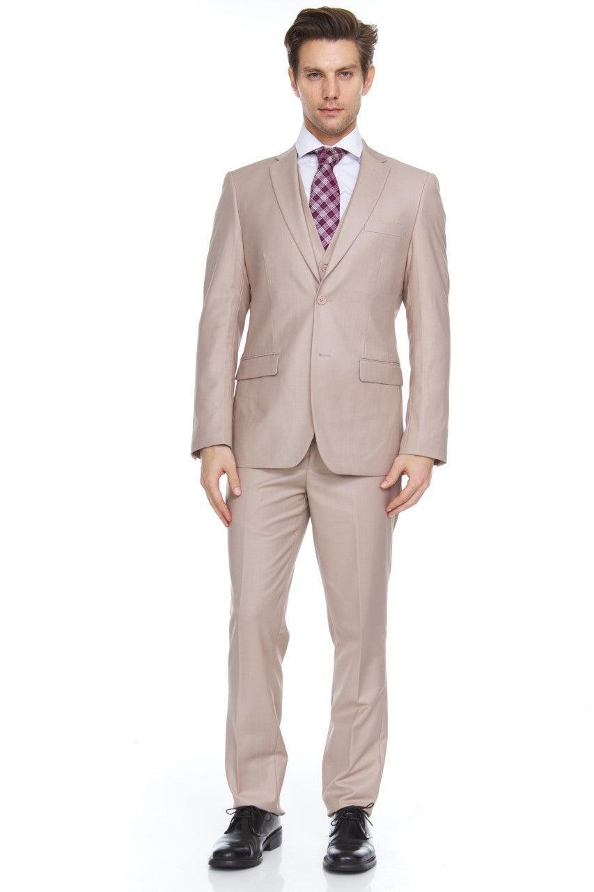Ferera Collection-Men's 3 Piece Modern Fit Suit Color Tan - Upscale Men's Fashion