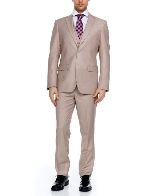 Ferera Collection-Men's 3 Piece Slim Fit Suit Solid Tan - Upscale Men's Fashion