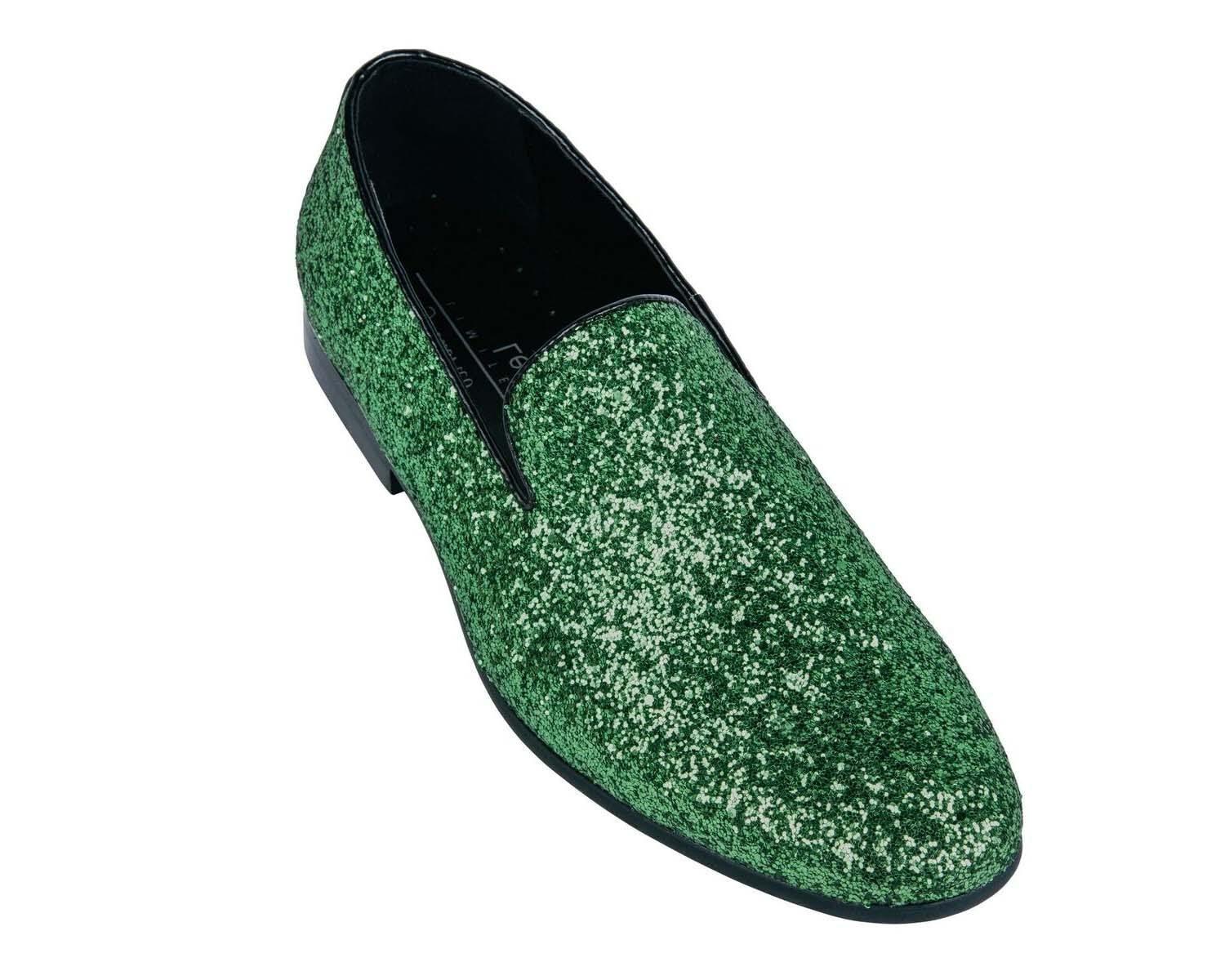 Green Sparkle Slip On Men's Shoes, 10
