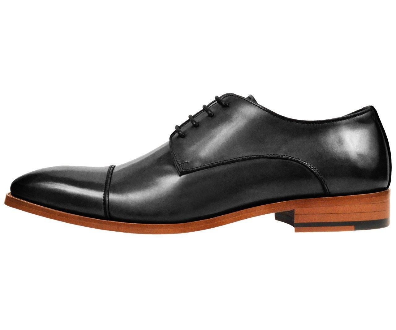 Leather Cap Toe Lace Up Oxford Dress Shoes with Wood Sole -Black - Upscale Men's Fashion