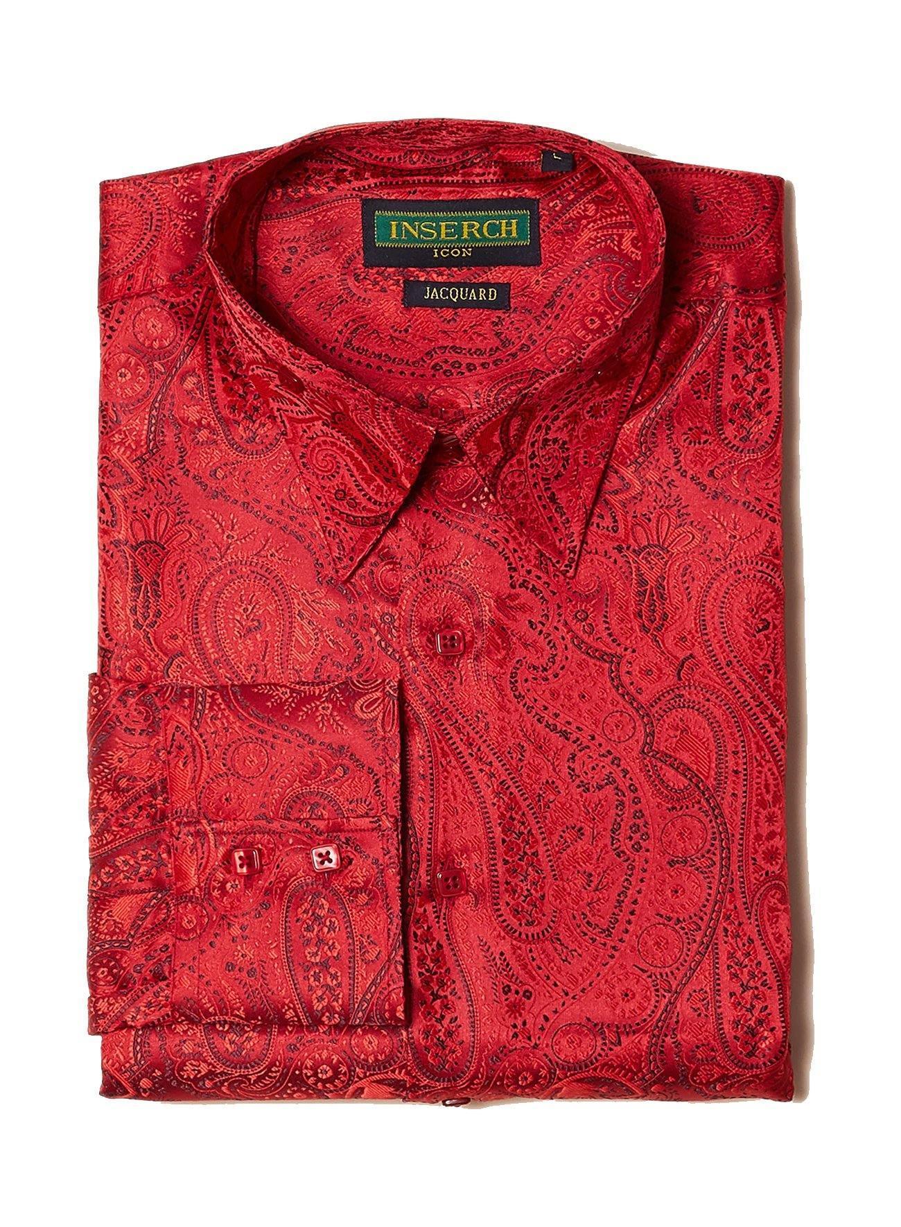 Long Sleeve Light Red Paisley Jacquard Shirt – Upscale Men's