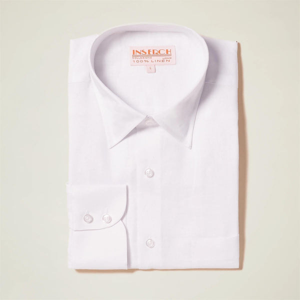 Long Sleeve Premium 100% Linen Yarn-Dye Solid White Shirt - Upscale Men's Fashion