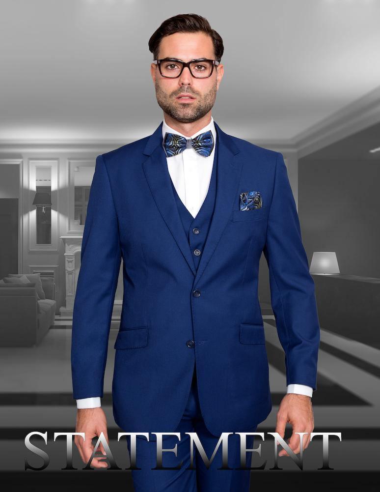 Men's 3 Piece Tailored Fit Wool Suit by Statement Color Sapphire - Upscale Men's Fashion
