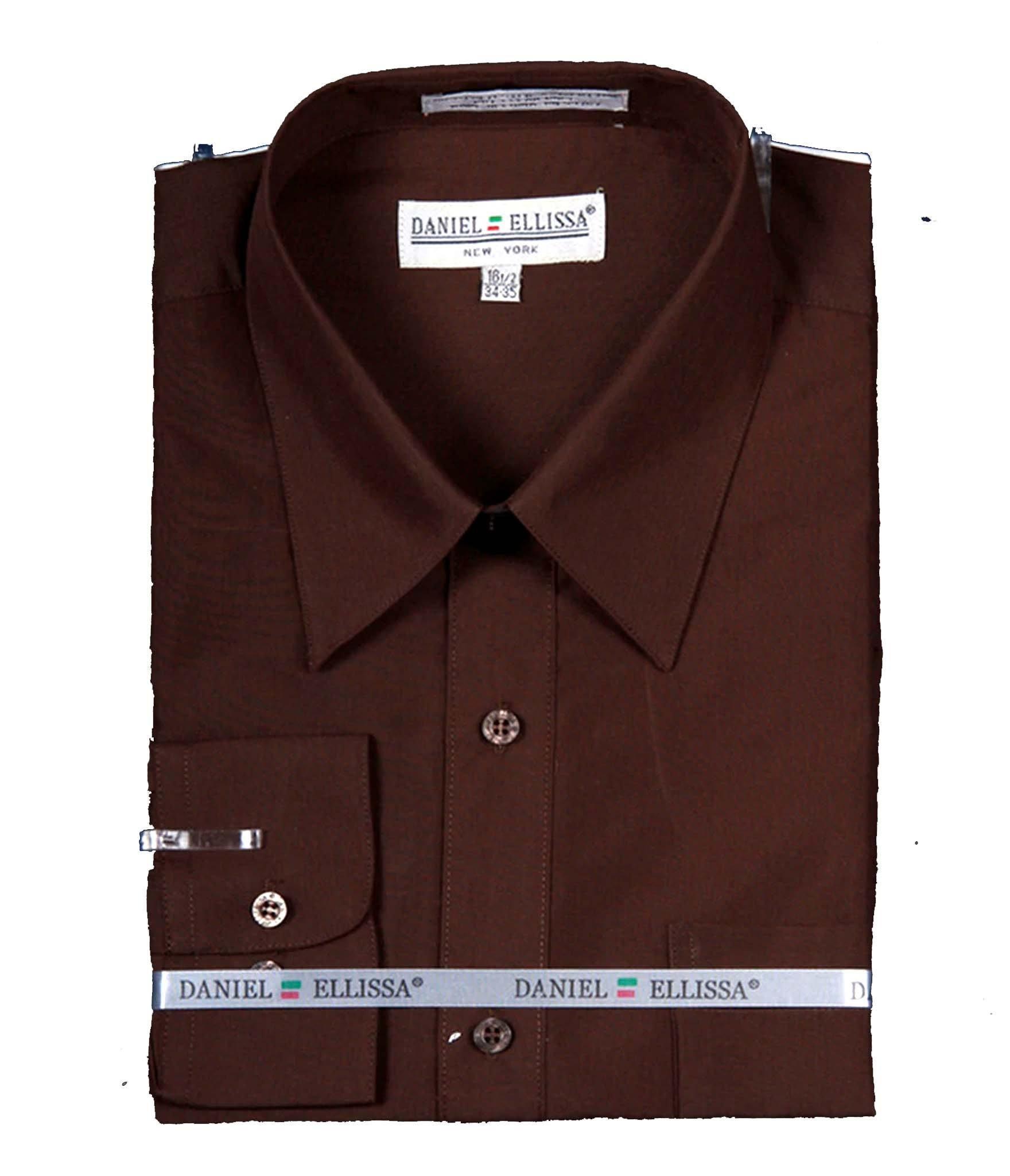Men's Basic Dress Shirt with Convertible Cuff -Color Dark Brown