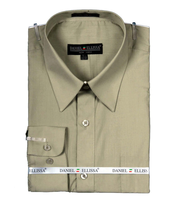 Men's Basic Dress Shirt with Convertible Cuff -Color Olive - Upscale Men's Fashion