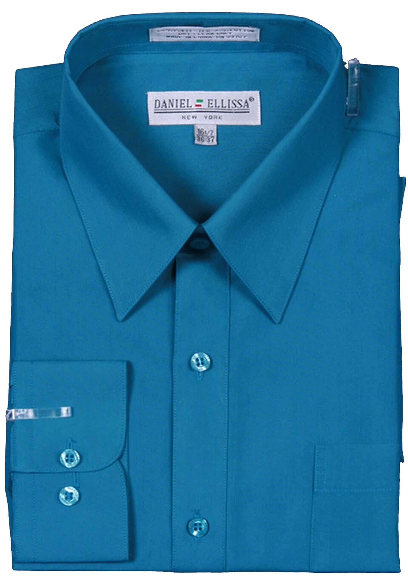 Men's Basic Dress Shirt with Convertible Cuff -Color Teal, 20–20.5 Neck – 37/38 Sleeve
