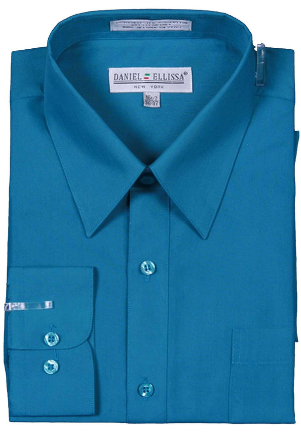 Men's Basic Dress Shirt with Convertible Cuff -Color Teal - Upscale Men's Fashion