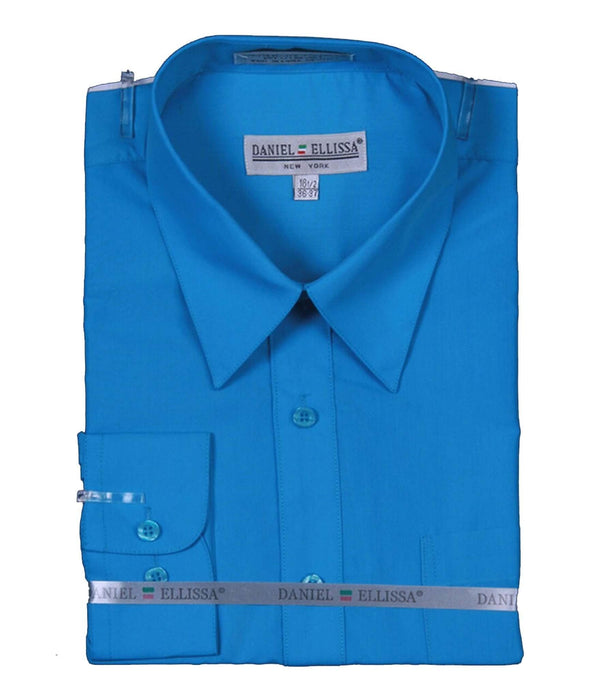 Men's Basic Dress Shirt with Convertible Cuff -Turquoise - Upscale Men's Fashion