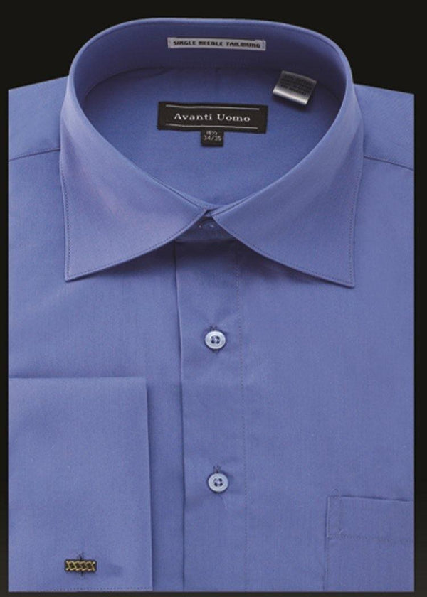 Men's French Cuff Dress Shirt Spread Collar- French Blue - Upscale Men's Fashion