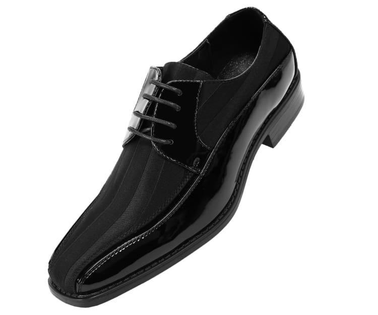 Men's Striped Satin and Matching Patent Upper Shoes Color Black, 8½