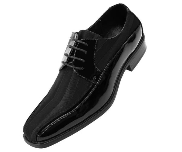Men's Striped Satin and Matching Patent Upper Shoes Color Black - Upscale Men's Fashion