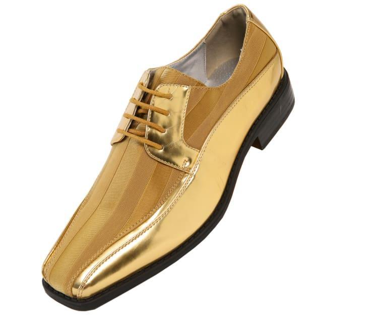 Men's Striped Satin and Matching Patent Upper Shoes Color Gold, 12 Men's Striped Satin and Matching Patent Upper Shoes Color Gold, 12