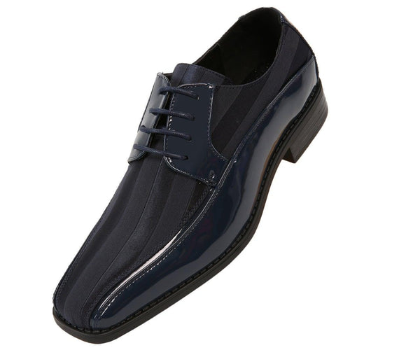 Men's Striped Satin and Matching Patent Upper Shoes Color Navy - Upscale Men's Fashion