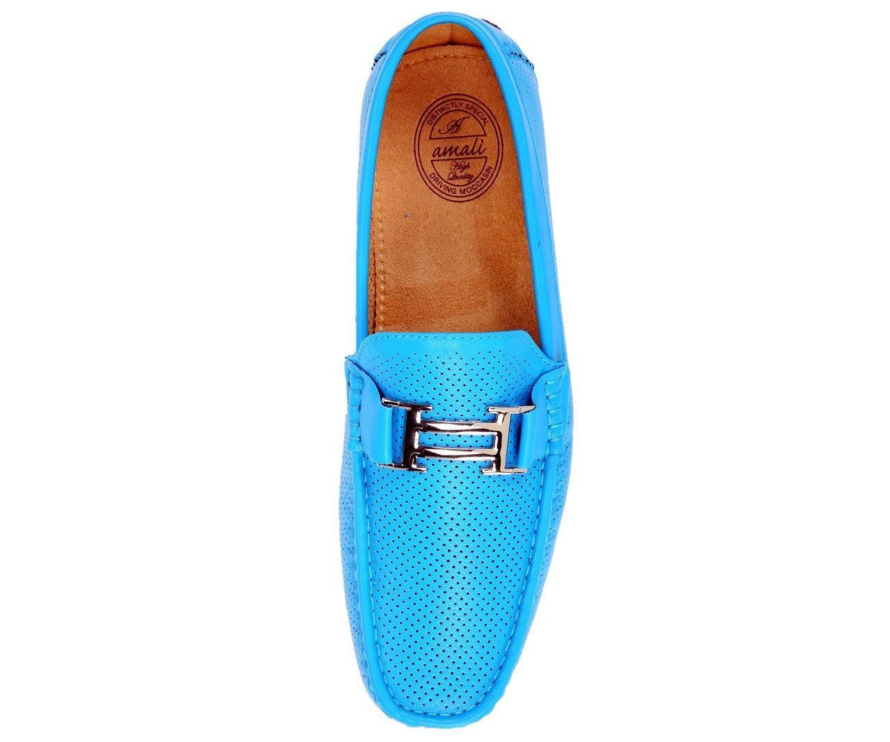 Men's Turquoise Perforated Smooth Driving Moccasin/Loafers Shoes - Upscale Men's Fashion