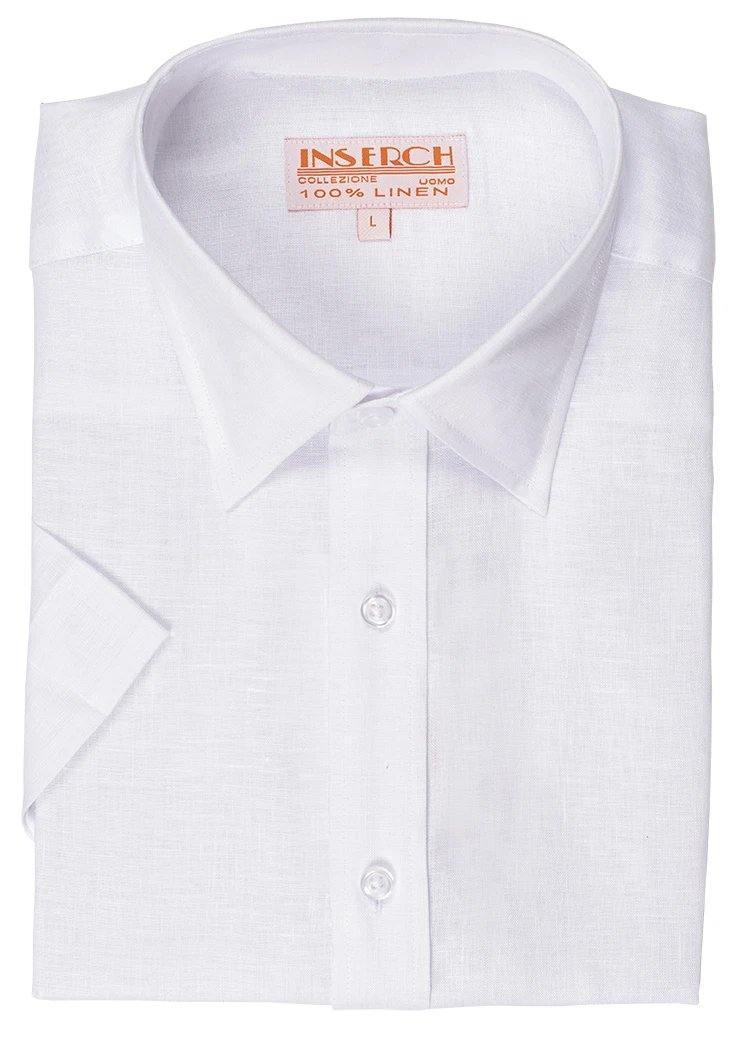 Men's White Short Sleeves Linen Shirt by Inserch - Upscale Men's Fashion