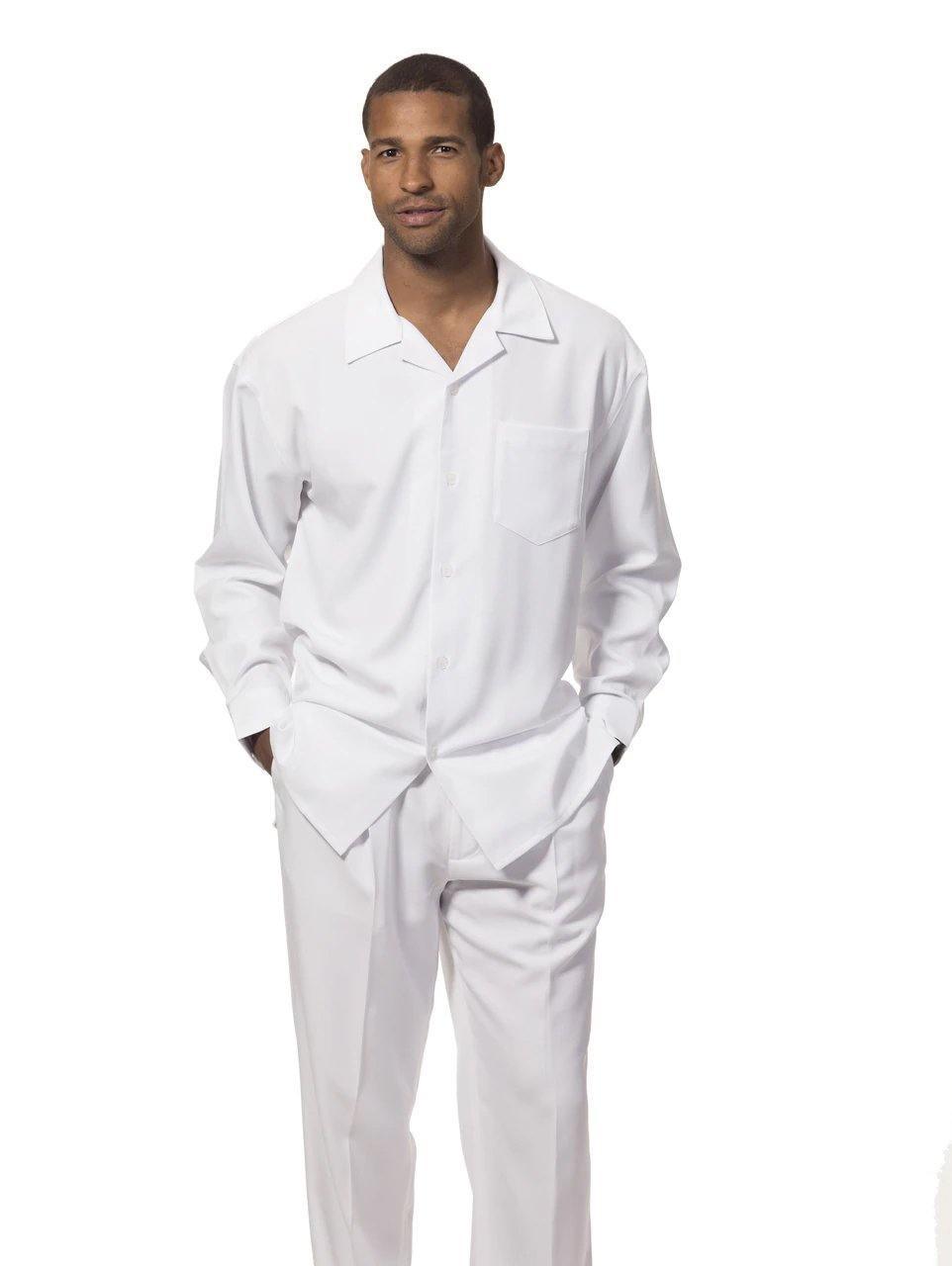 Montique Men's 2 Piece Long Sleeve Walking Suit Solid White, X-Large Shirt