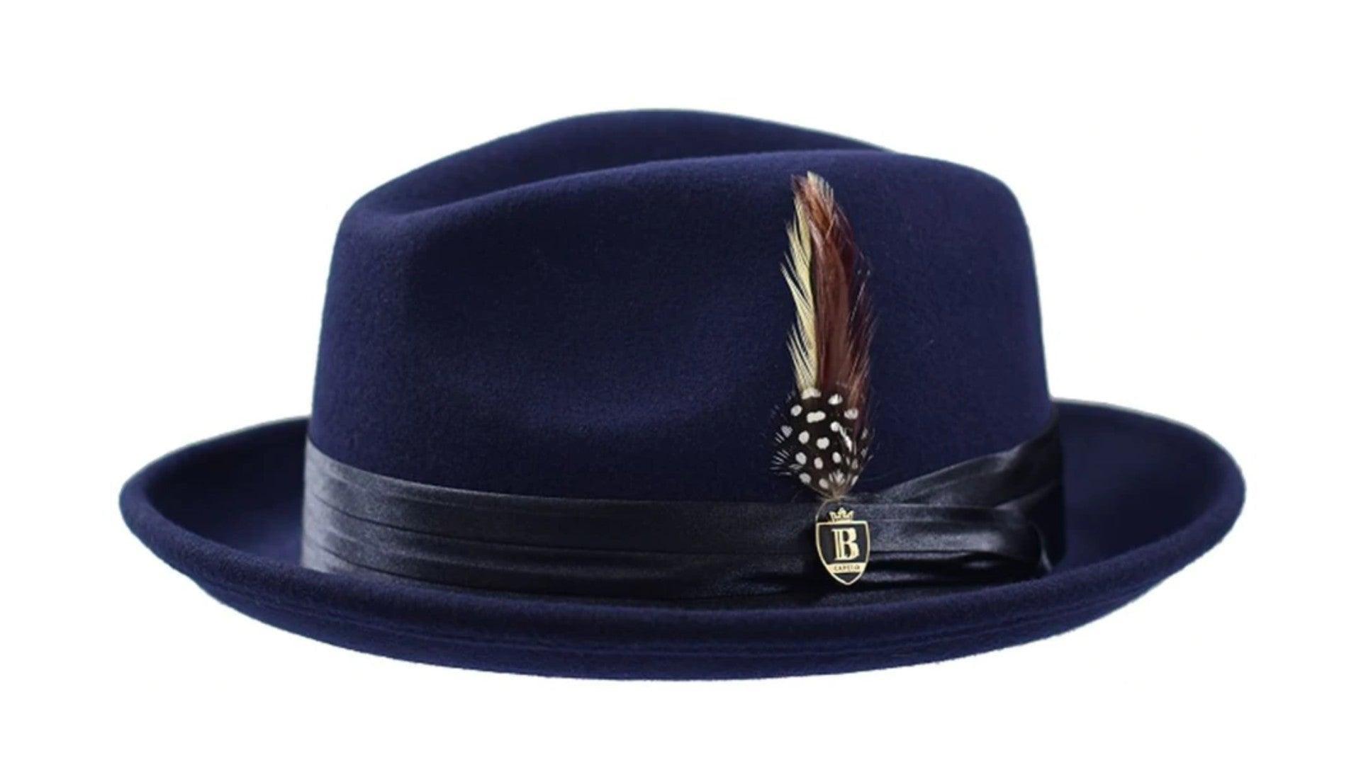 Giovani Collection – Navy Wool Felt Fedora Hat with Crushable Snap Brim, X-Large