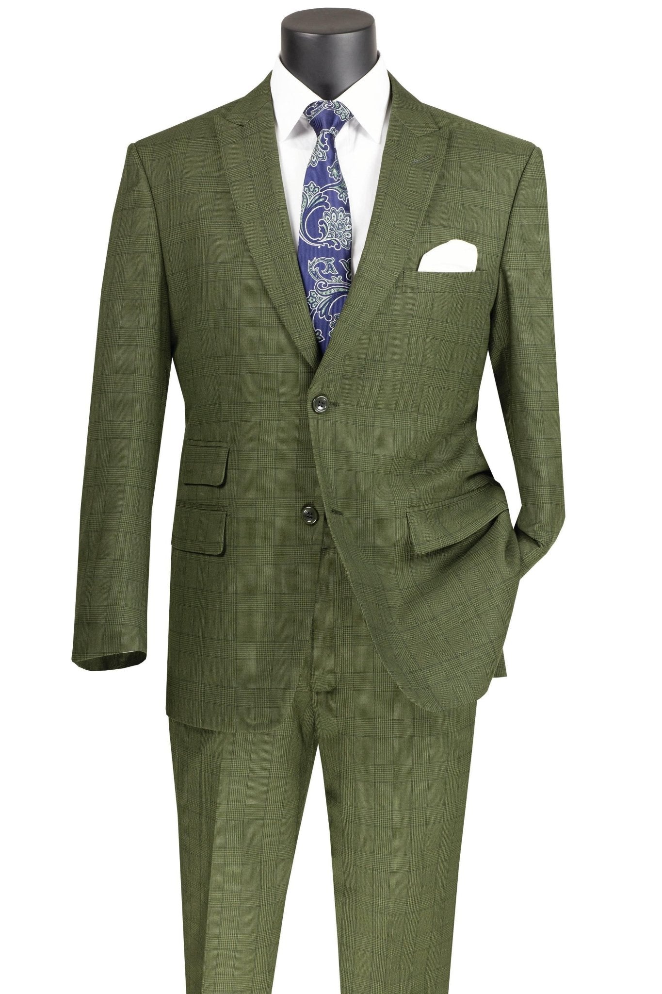 Lazio Collection – Olive Modern Fit Windowpane Suit - Upscale Men's Fashion
