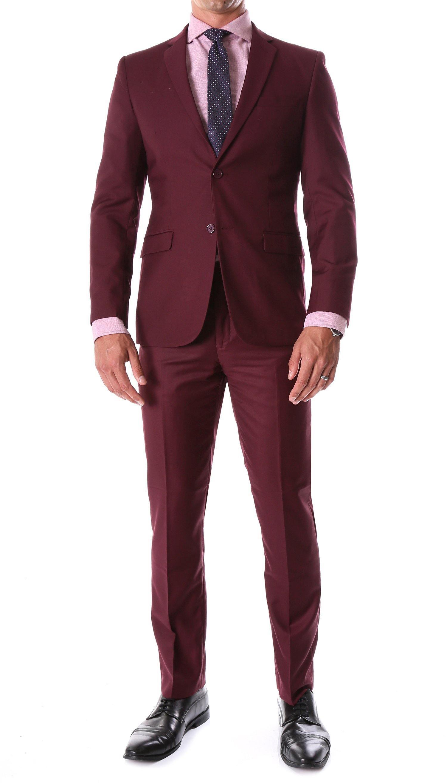 Oslo Collection - Slim Fit 2 Piece Suit Color Burgundy - Upscale Men's Fashion
