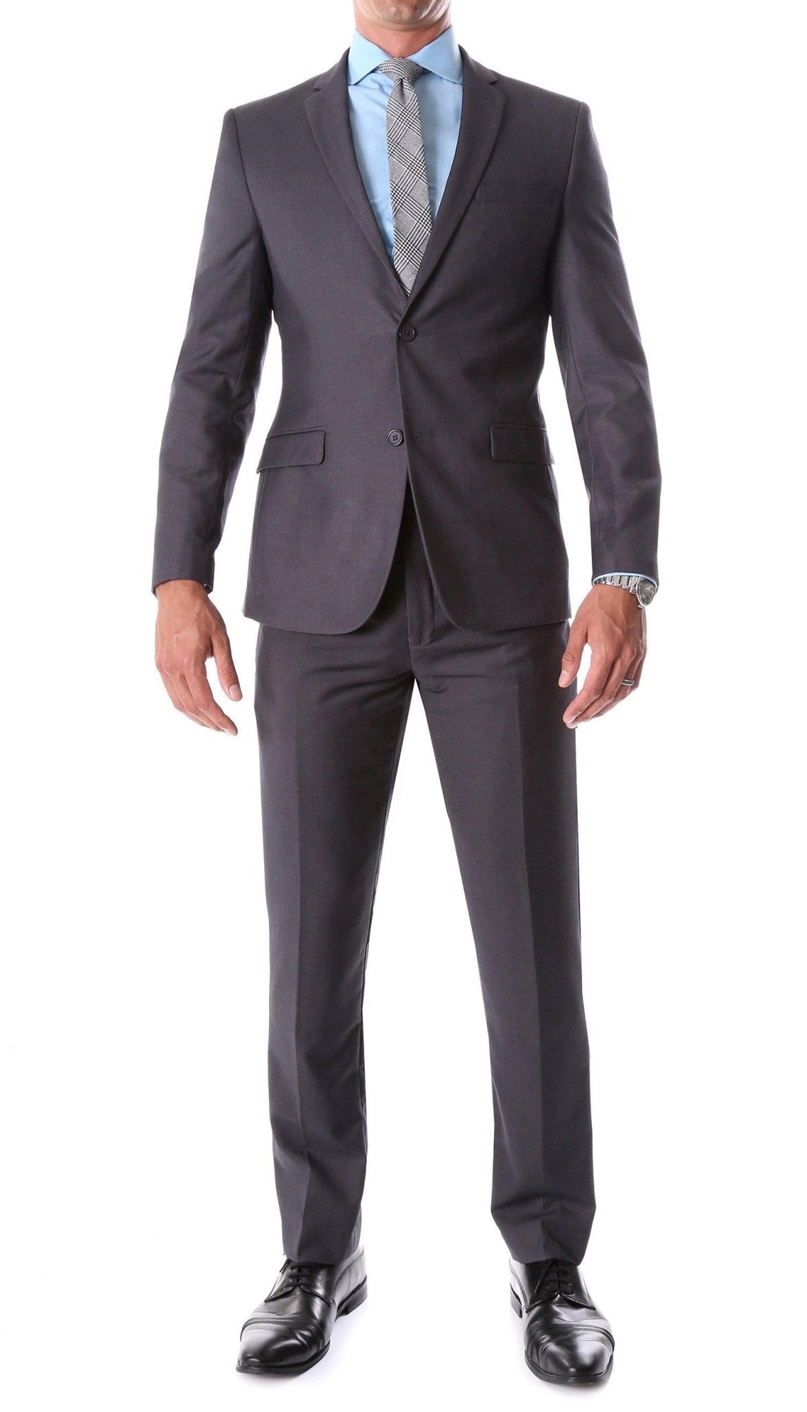 Oslo Collection - Slim Fit 2 Piece Suit Color Dark Grey - Upscale Men's Fashion