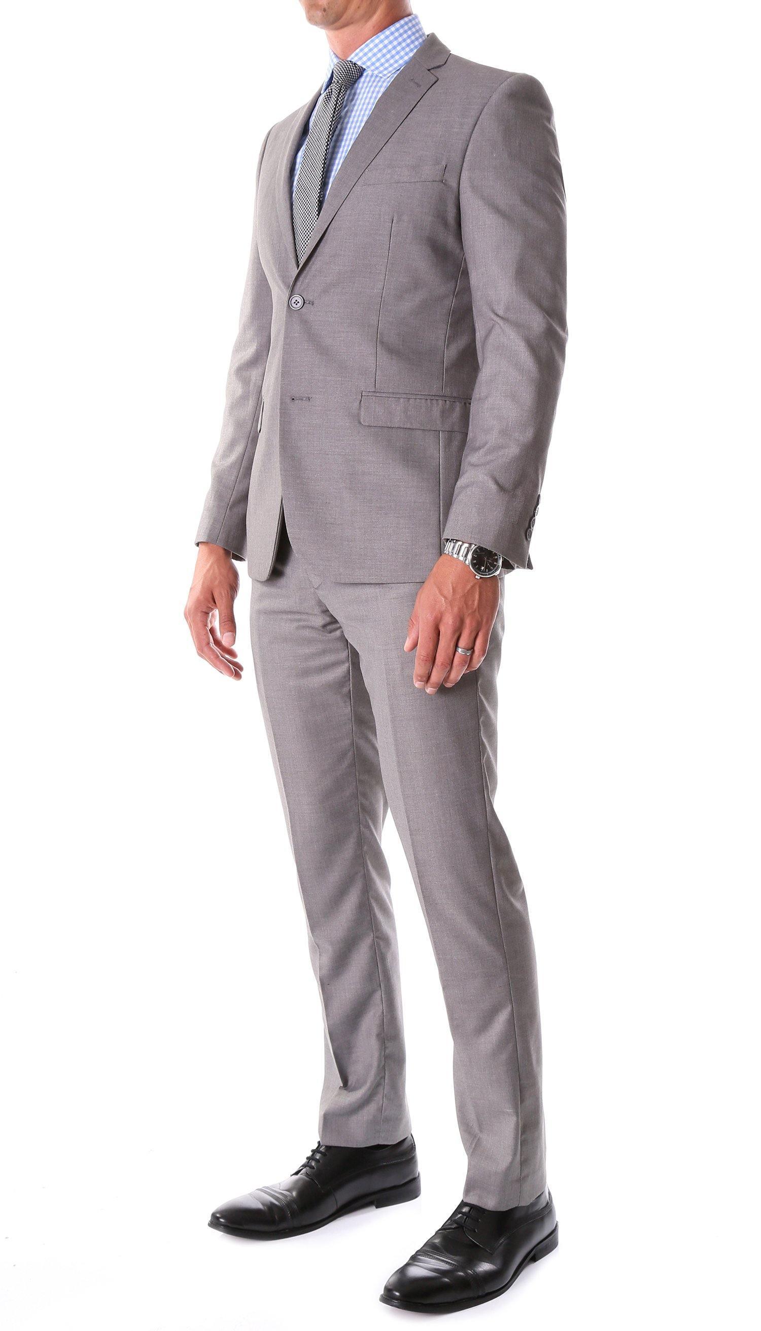 Oslo Collection - Slim Fit 2 Piece Suit Color Grey - Upscale Men's Fashion