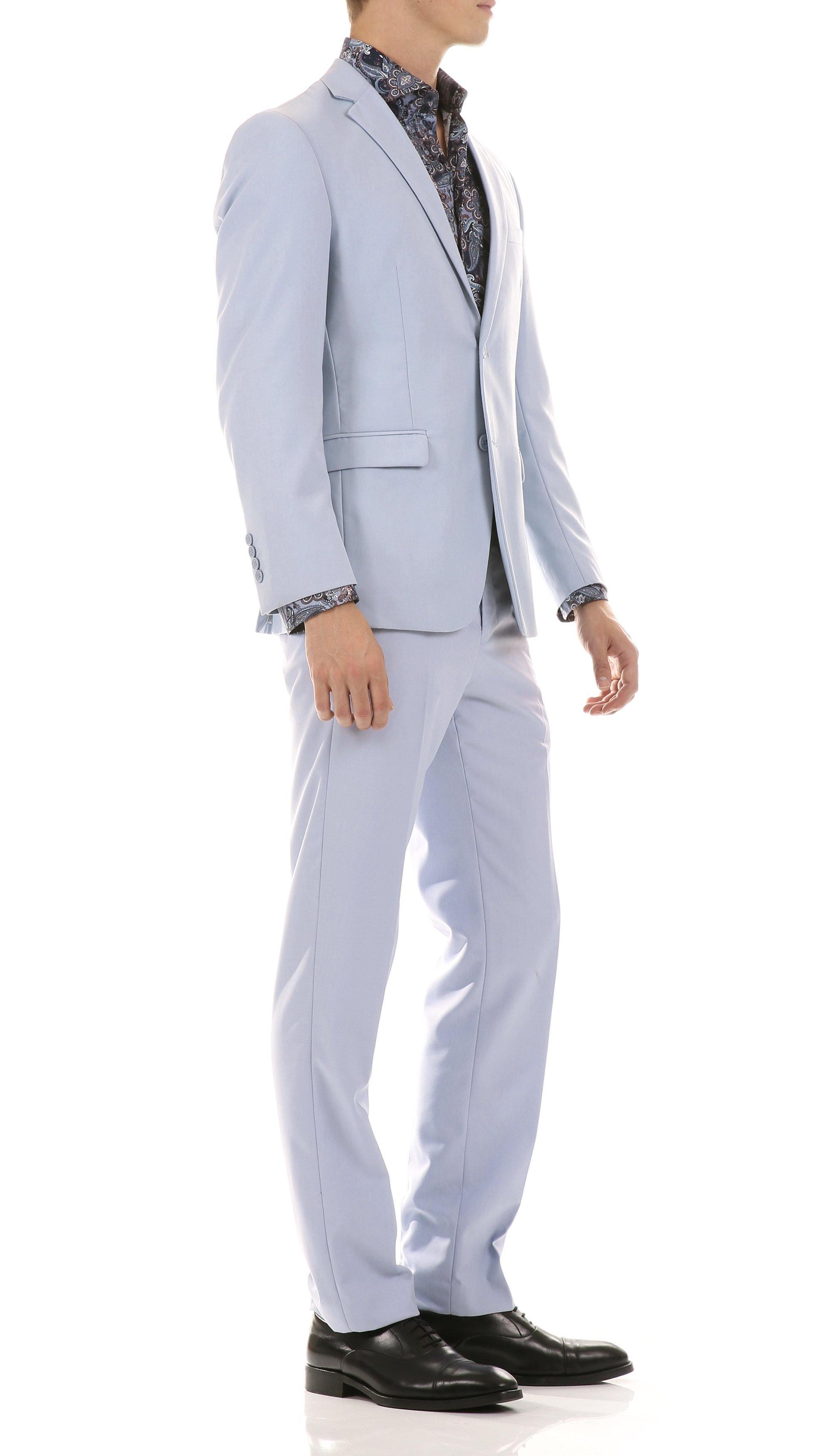 Oslo Collection - Slim Fit 2 Piece Suit Color Sky Blue - Upscale Men's Fashion