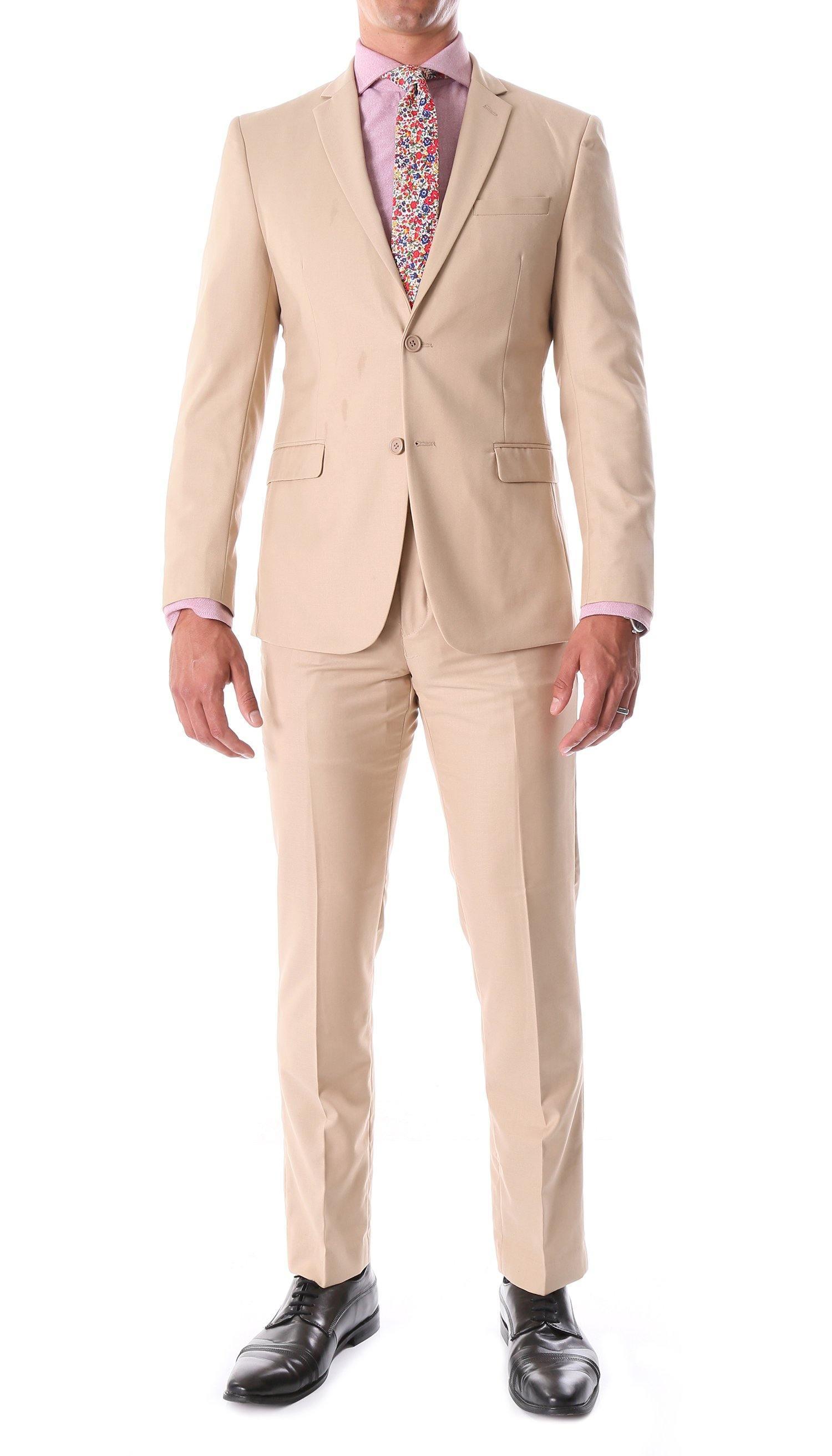 Oslo Collection - Slim Fit 2 Piece Suit Color Tan - Upscale Men's Fashion