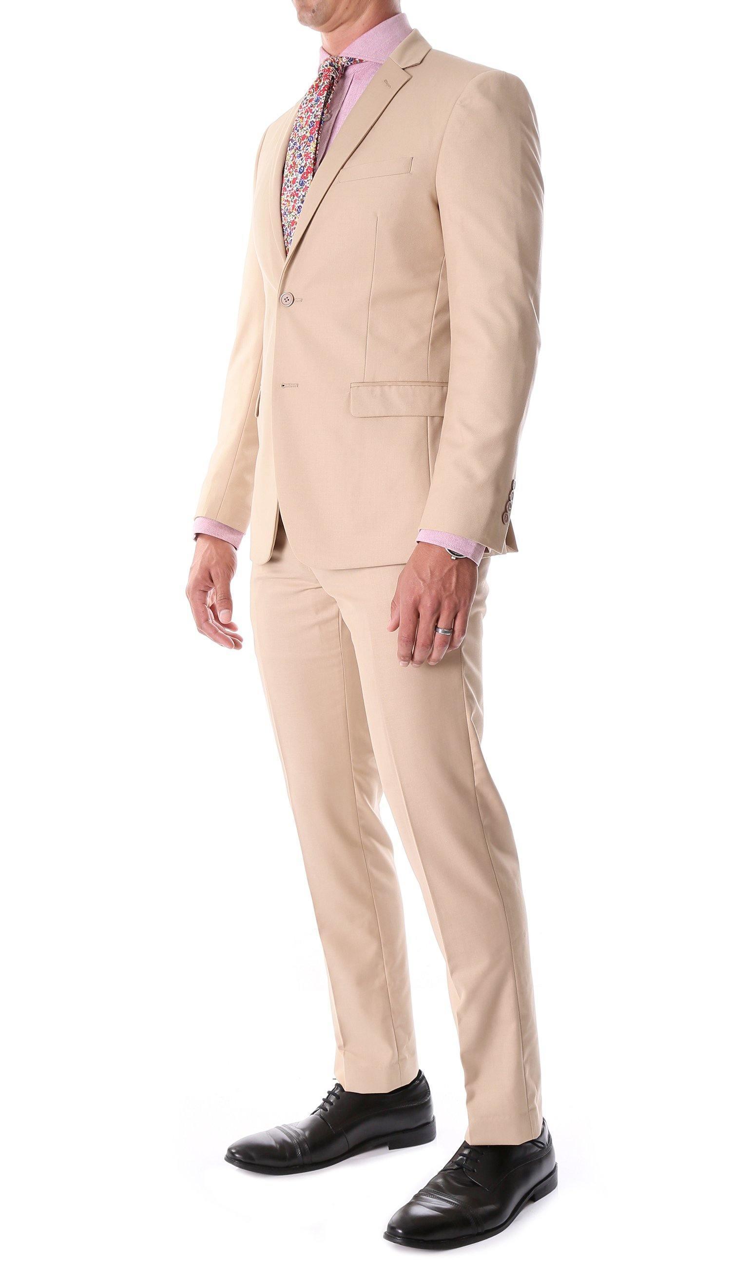 Oslo Collection - Slim Fit 2 Piece Suit Color Tan - Upscale Men's Fashion