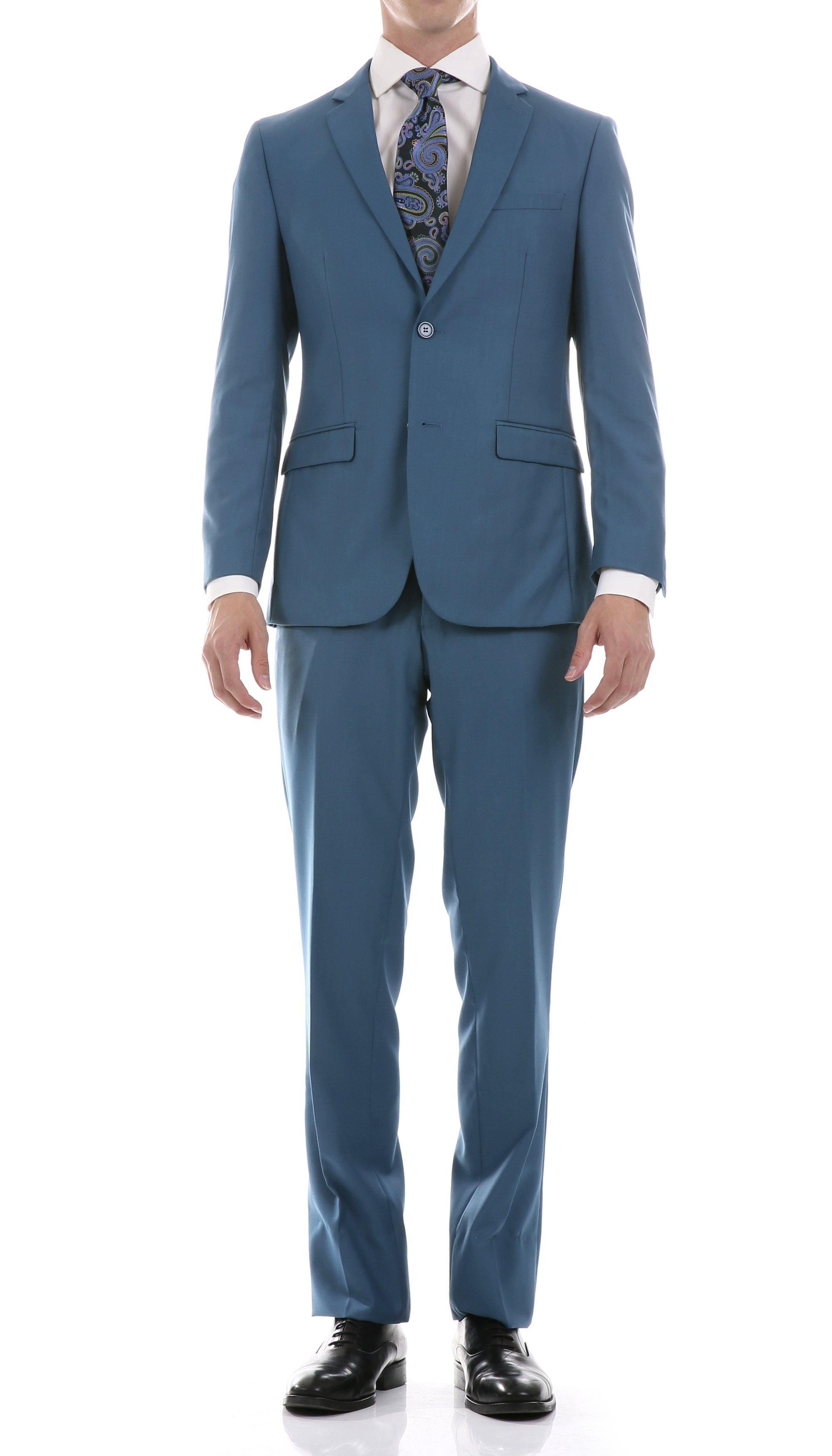 Oslo Collection - Slim Fit 2 Piece Suit Color Teal - Upscale Men's Fashion