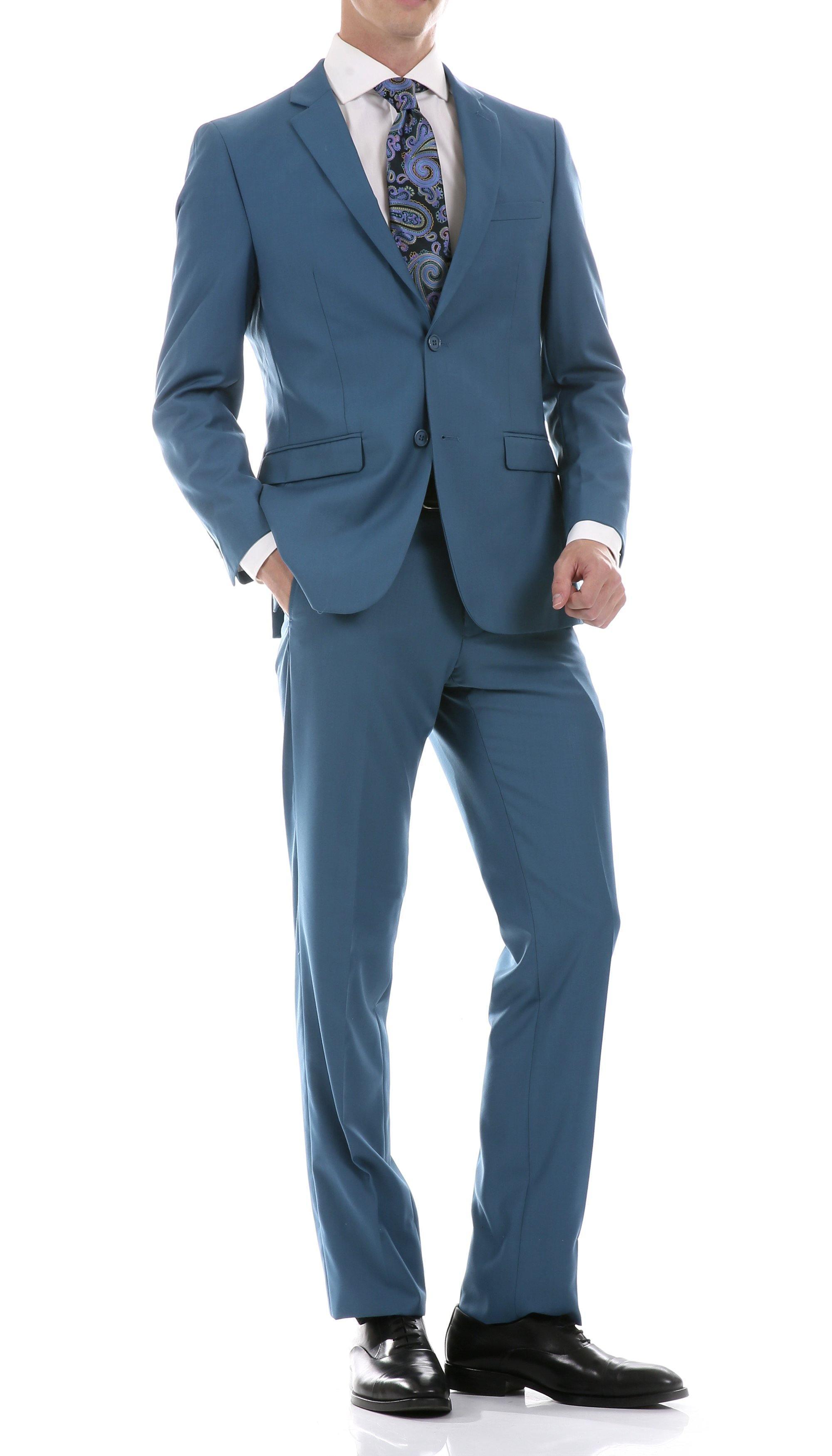 Oslo Collection - Slim Fit 2 Piece Suit Color Teal - Upscale Men's Fashion