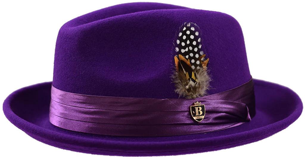 Giovani Collection  Purple Wool Felt Fedora Hat with Crushable Snap B