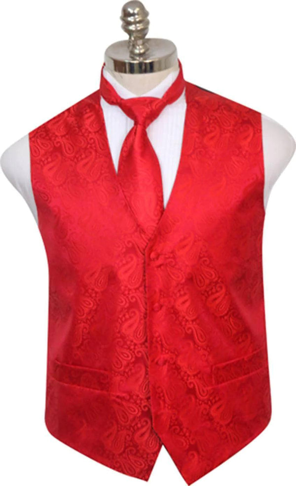Red Paisley Formal Vest Set - Upscale Men's Fashion