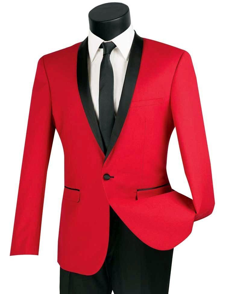 Red Slim Fit Tuxedo with Black Shawl Lapel & Black Pants