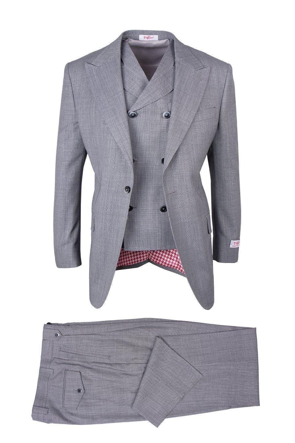 San Giovesse Light Gray Birdseye, Pure Wool, Wide Leg Vested Suit - Upscale Men's Fashion
