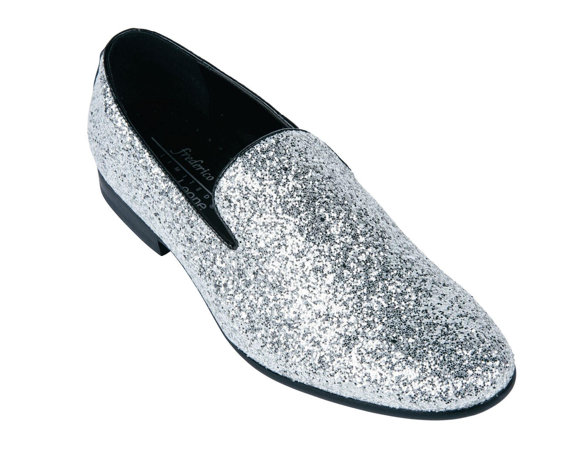 Silver Sparkle Slip On Men's Shoes
