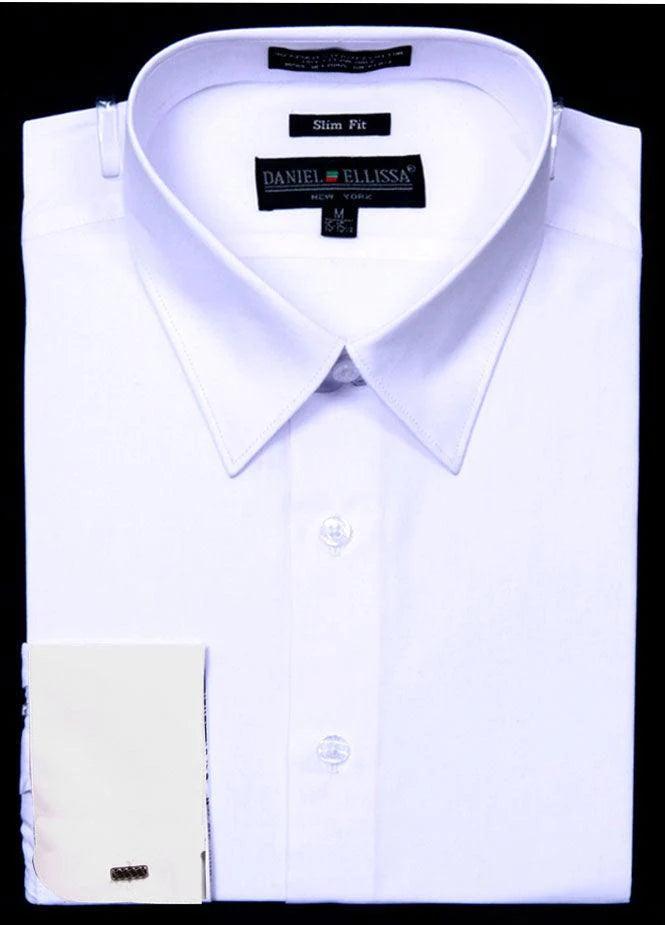 white dress shirt mens french cuff Slim Fit Shirt, White, 15–15.5 Neck – 33/34 Sleeve White PrettyLittleThing Woven Tie business attire NA-07.14.25AM Size:19/19.5 x 39