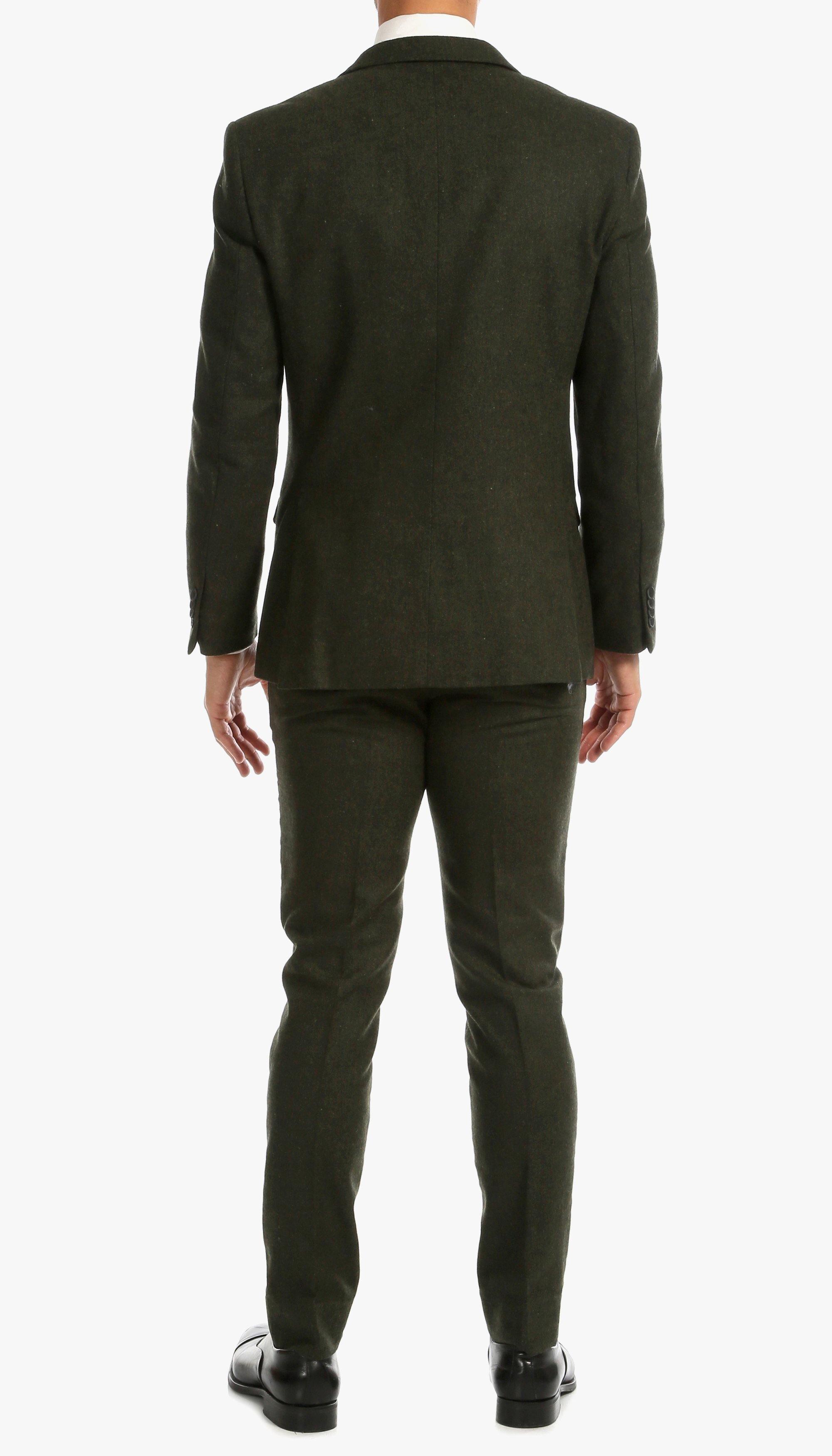 Tweed Men's Slim Fit 3 Piece Suit in Green - Upscale Men's Fashion
