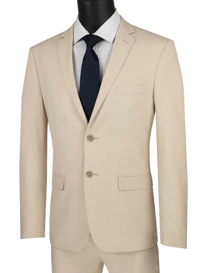 Ultra Slim Fit Stretch 2 Piece Suit Color Beige - Upscale Men's Fashion
