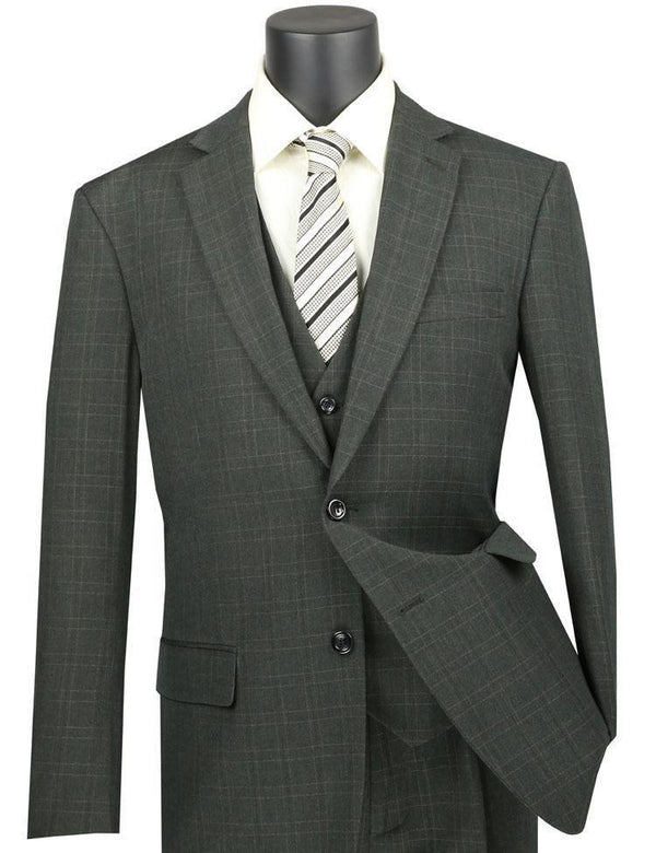 Vinca Collection- Olive Glen Plaid Three Piece Suit Regular Fit - Upscale Men's Fashion