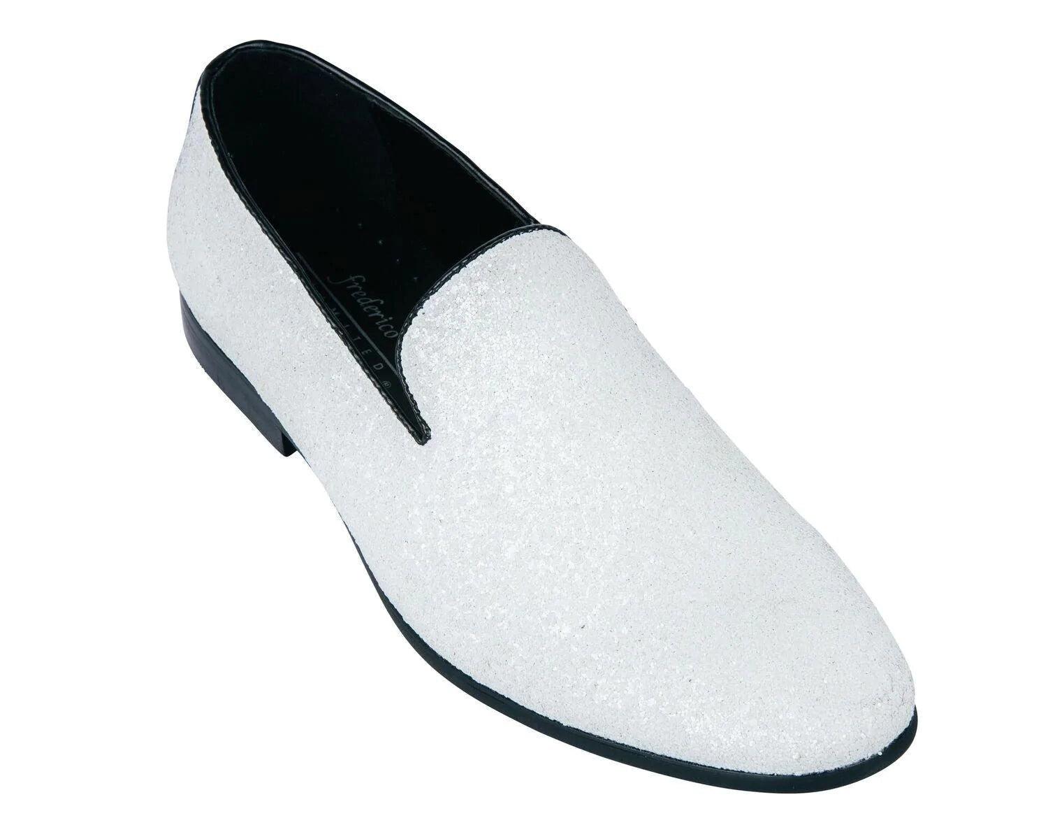 White Sparkle Slip On Men s Shoes