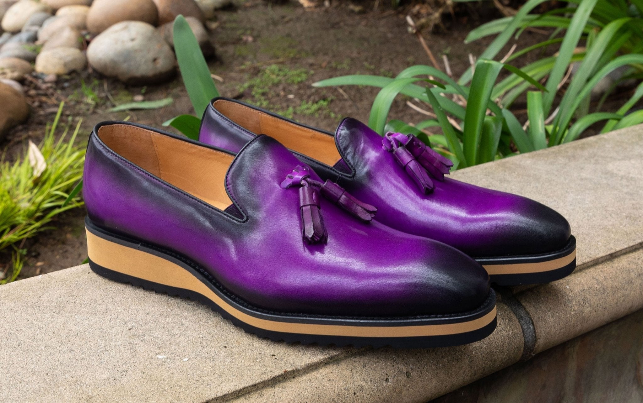 Calfskin Slip-On Tasseled Loafer Purple - Upscale Men's Fashion