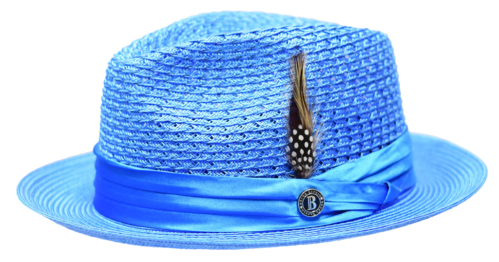 Hats - Aqua Blue Fedora Braided Straw Hat