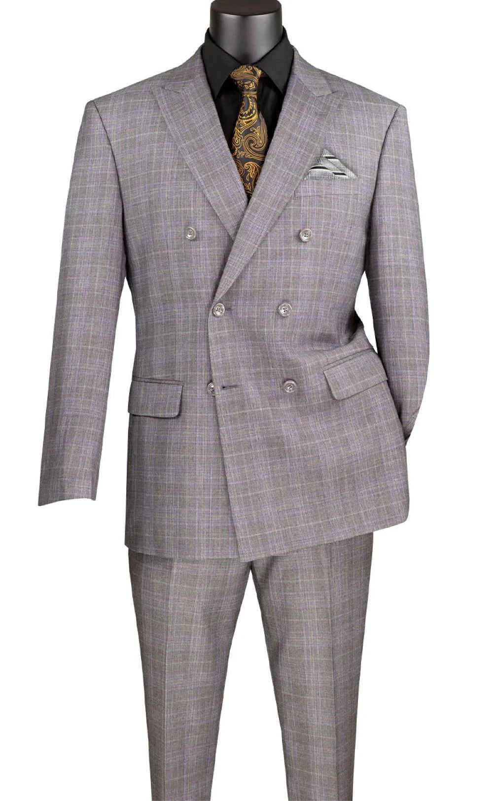 Bellagio Collection – Gray Regular Fit Glen Plaid Double-Breasted Suit